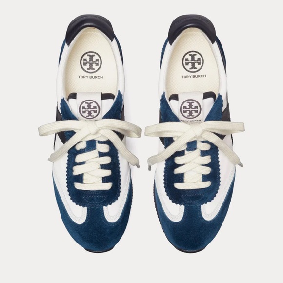 Tory Burch Shoes - Tory Burch Navy and White Suede-Trim Sneakers